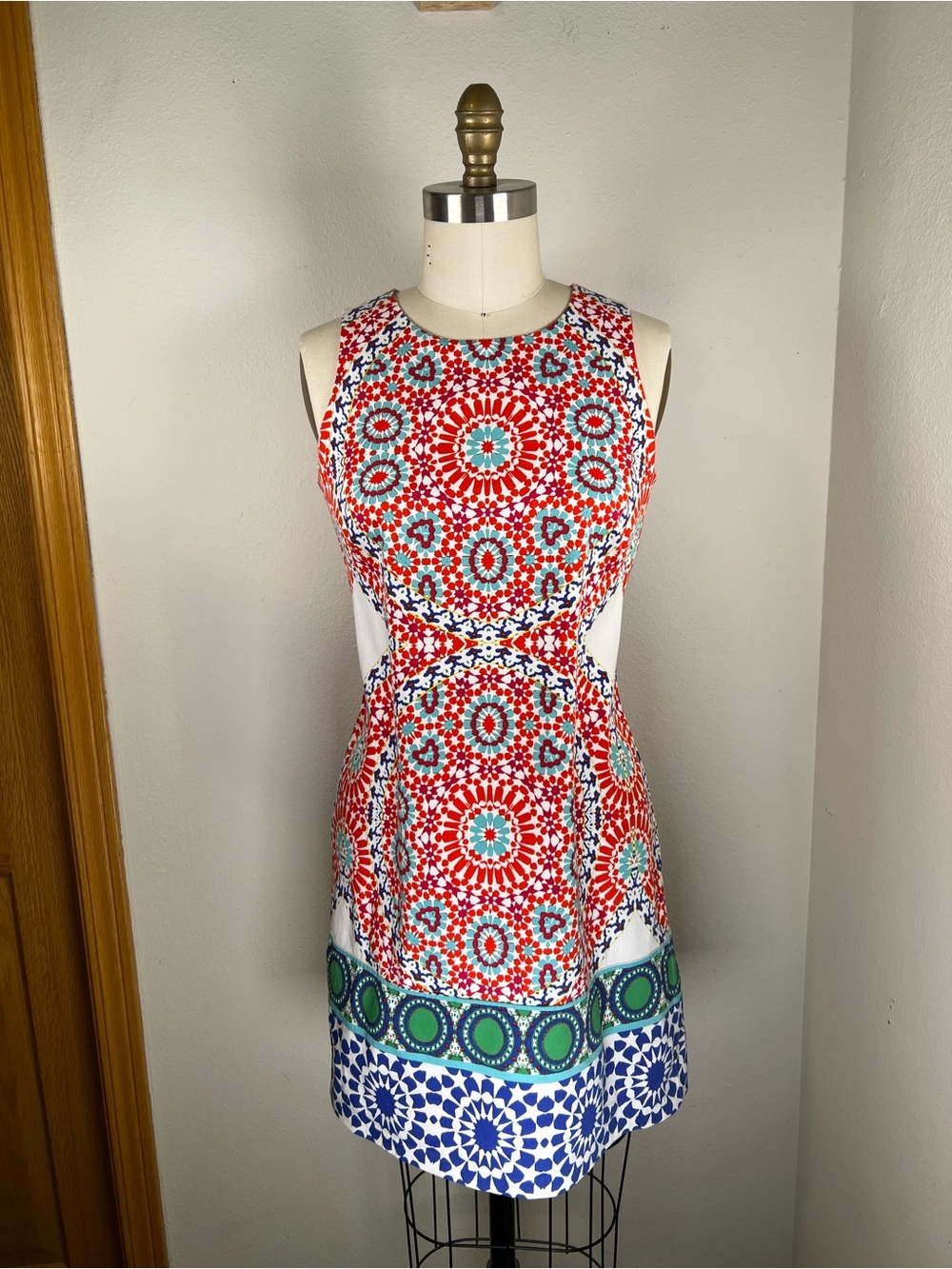 London Times Red Multi-Print Sleeveless Fit & Flare Dress